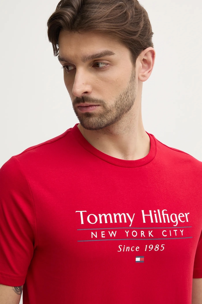 Βαμβακερό μπλουζάκι Tommy Hilfiger κόκκινο MW0MW38621