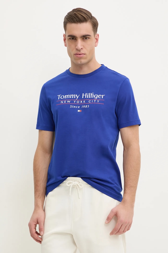 Bavlnené tričko Tommy Hilfiger potlač modrá MW0MW38621