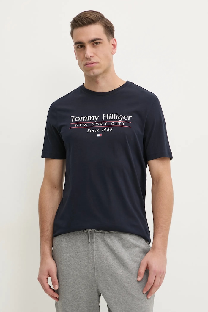 Bavlněné tričko Tommy Hilfiger potisk námořnická modř MW0MW38621