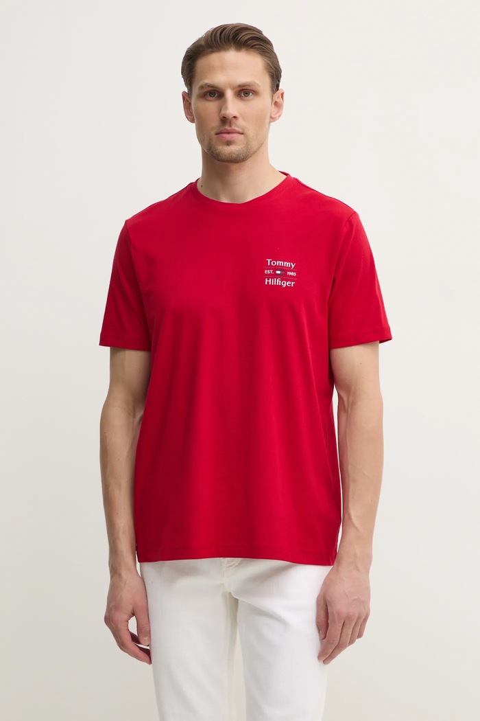 Βαμβακερό μπλουζάκι Tommy Hilfiger βαμβάκι κόκκινο MW0MW38622