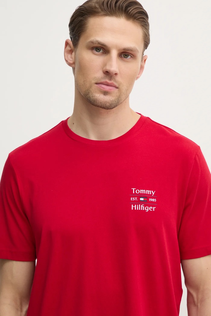 Βαμβακερό μπλουζάκι Tommy Hilfiger κόκκινο MW0MW38622