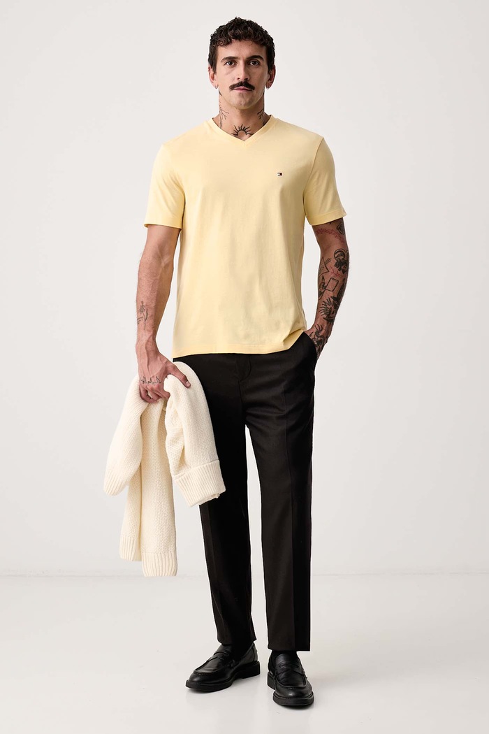 Tommy Hilfiger T-shirt męski bawełniany MW0MW39249 żółty SS26
