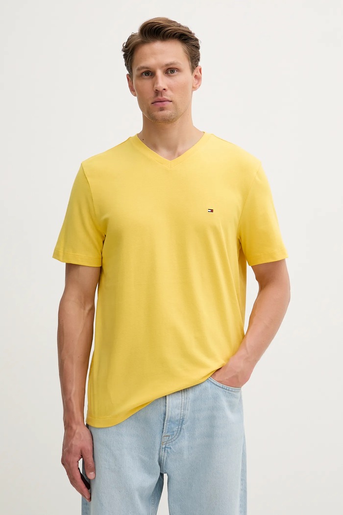 Tommy Hilfiger tričko pánske bavlnené jednofarebný žltá MW0MW39249