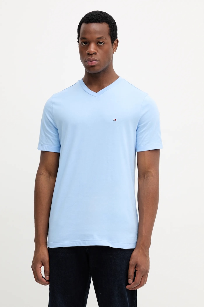 Tommy Hilfiger tricou bărbați din bumbac uni albastru MW0MW39249