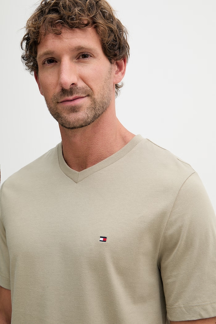 Tommy Hilfiger T-shirt Ανδρικό βαμβακερό μπεζ MW0MW39249