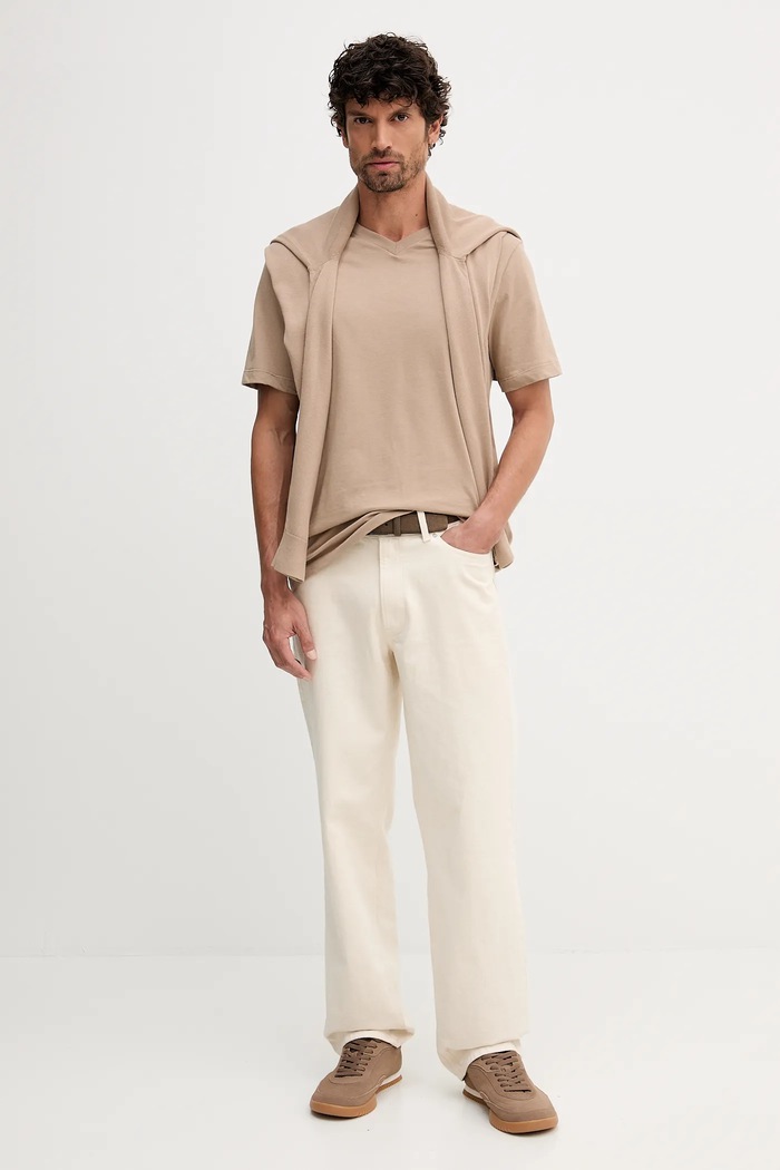 Tommy Hilfiger tričko pánské bavlněné MW0MW39249 béžová SS26