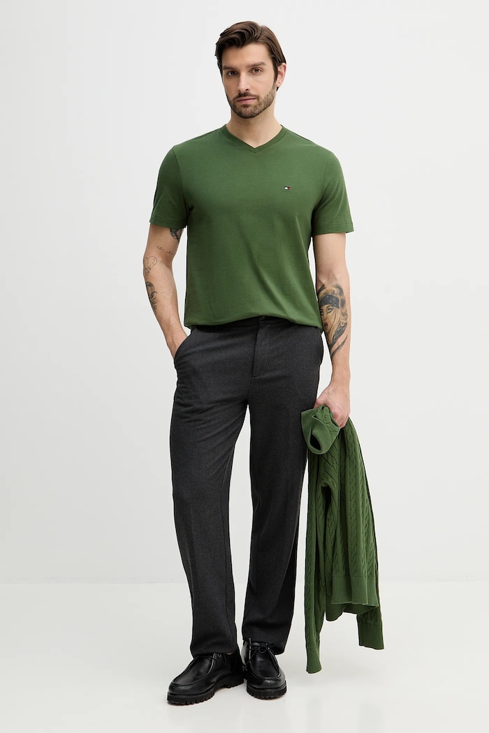 Tommy Hilfiger tricou bărbătesc din bumbac MW0MW39249 verde SS26