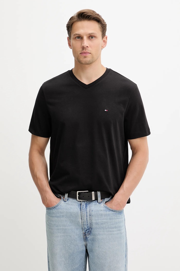 Tommy Hilfiger tricou bărbați de bumbac uni negru MW0MW39249