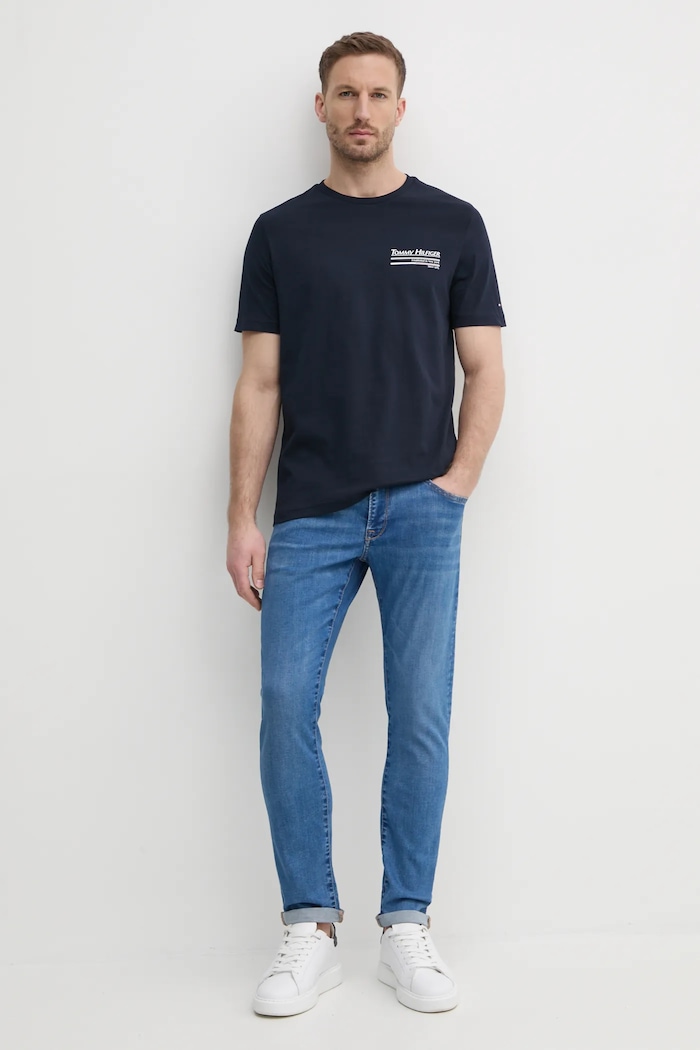 Βαμβακερό μπλουζάκι Tommy Hilfiger MW0MW38614 σκούρο μπλε SS25
