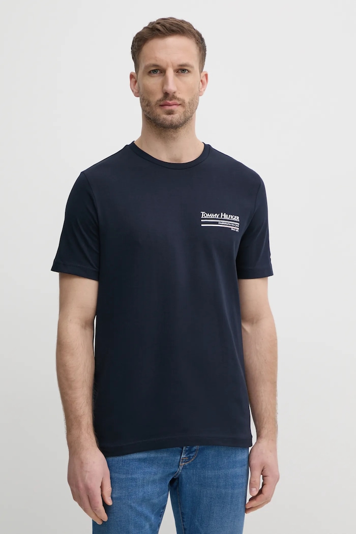 Ρούχα Βαμβακερό μπλουζάκι Tommy Hilfiger MW0MW38614 σκούρο μπλε