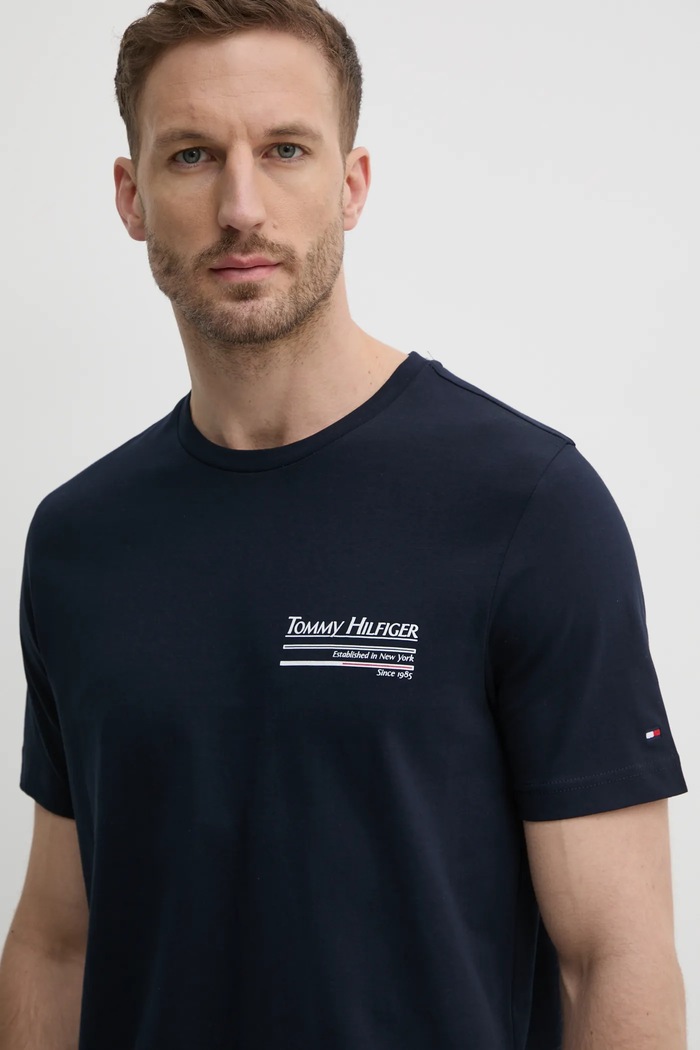 Βαμβακερό μπλουζάκι Tommy Hilfiger σκούρο μπλε MW0MW38614
