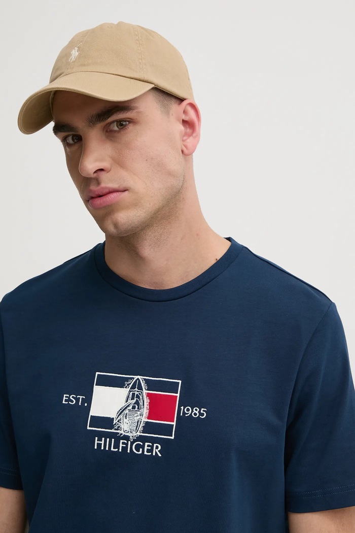Bavlněné tričko Tommy Hilfiger námořnická modř MW0MW38628