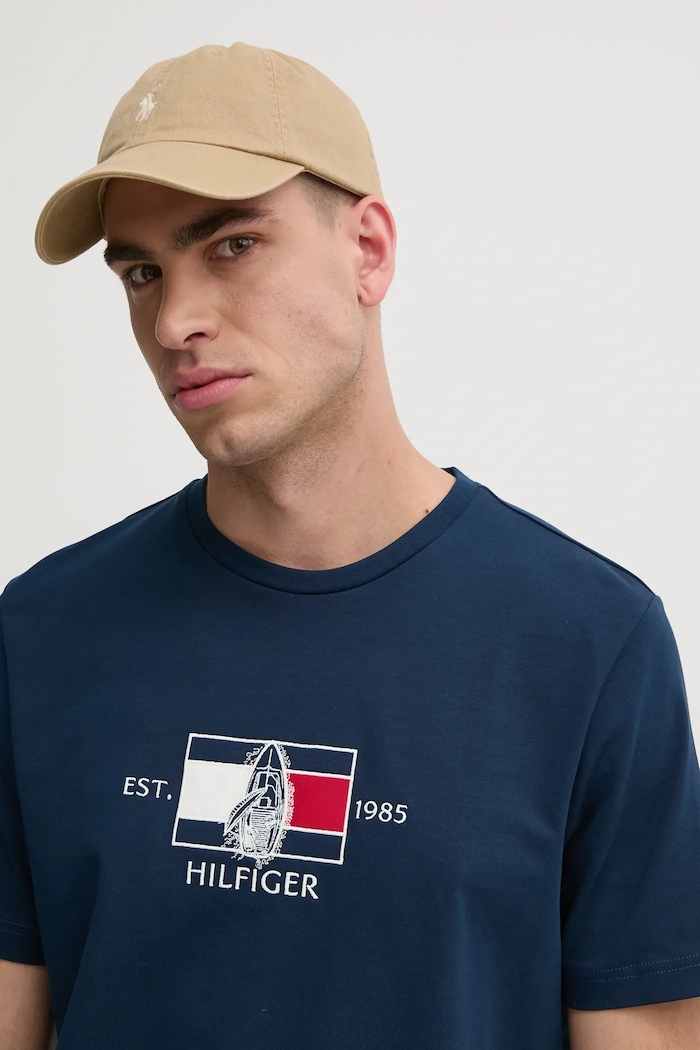 Bavlněné tričko Tommy Hilfiger námořnická modř MW0MW38628