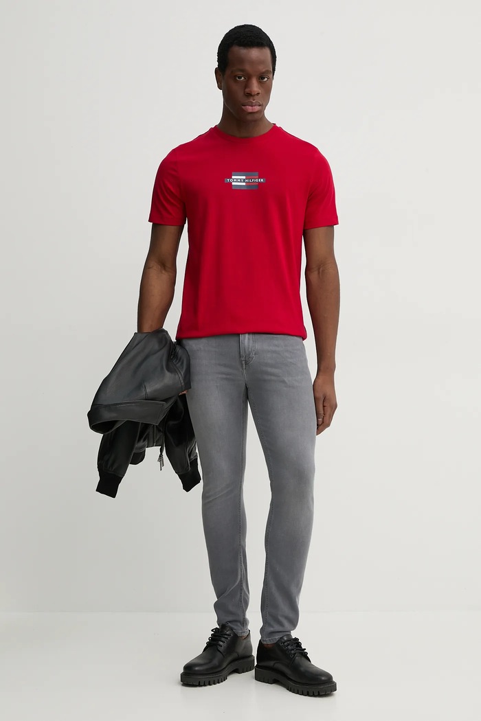 Bavlněné tričko Tommy Hilfiger MW0MW38636 červená SS25