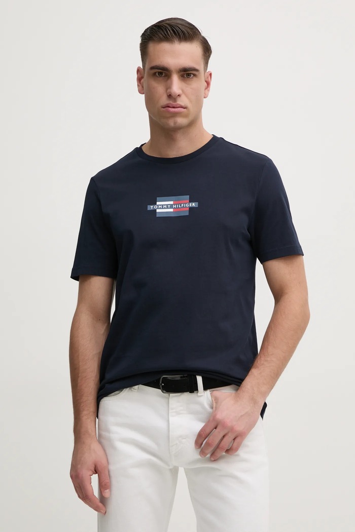 Βαμβακερό μπλουζάκι Tommy Hilfiger βαμβάκι σκούρο μπλε MW0MW38636