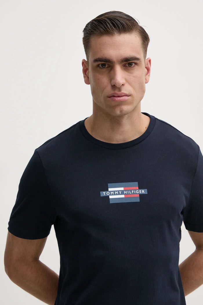Βαμβακερό μπλουζάκι Tommy Hilfiger σκούρο μπλε MW0MW38636