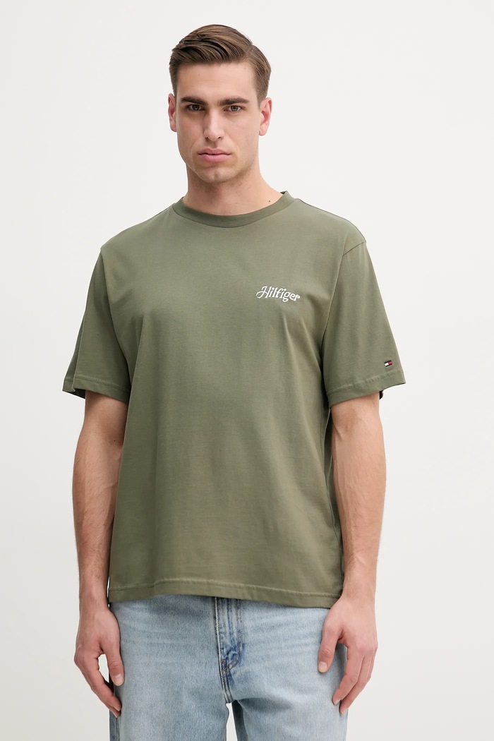 Tommy Hilfiger t-shirt bawełniany MW0MW38643 zielony SS25