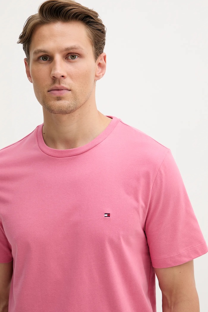 Odzież Tommy Hilfiger T-shirt męski bawełniany MW0MW39995 różowy