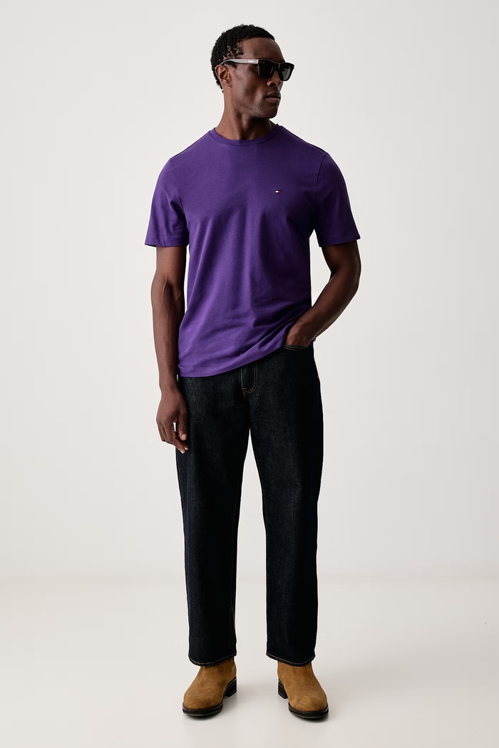 Tommy Hilfiger T-shirt męski bawełniany MW0MW39995 fioletowy SS26