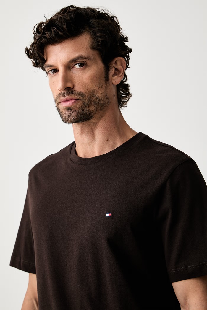 Tommy Hilfiger T-shirt męski bawełniany brązowy MW0MW39995