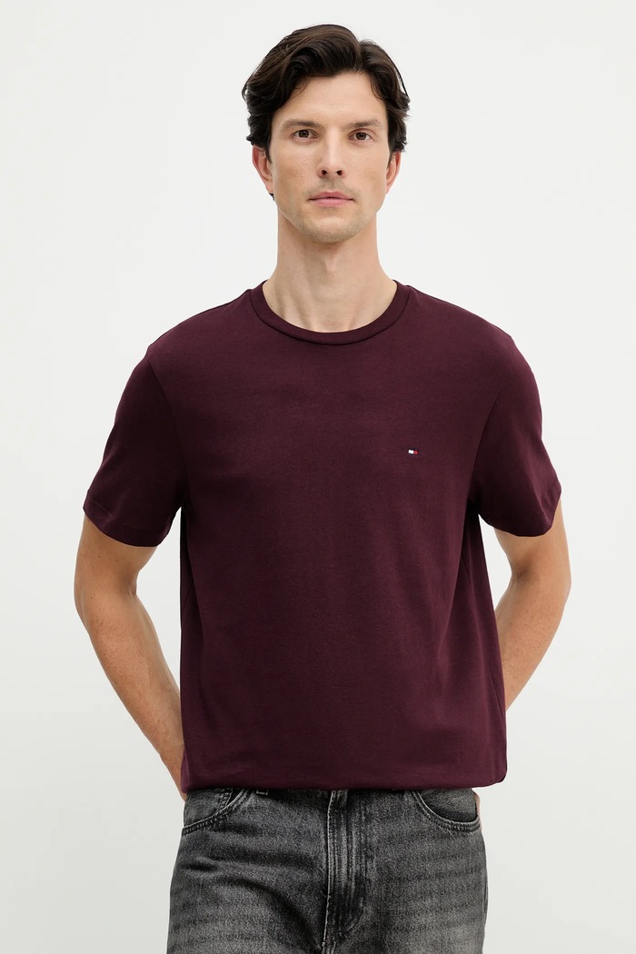 Tommy Hilfiger tričko pánské bavlněné hladký burgundské MW0MW39995