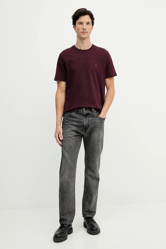 Tommy Hilfiger tričko pánské bavlněné MW0MW39995 burgundské SS26