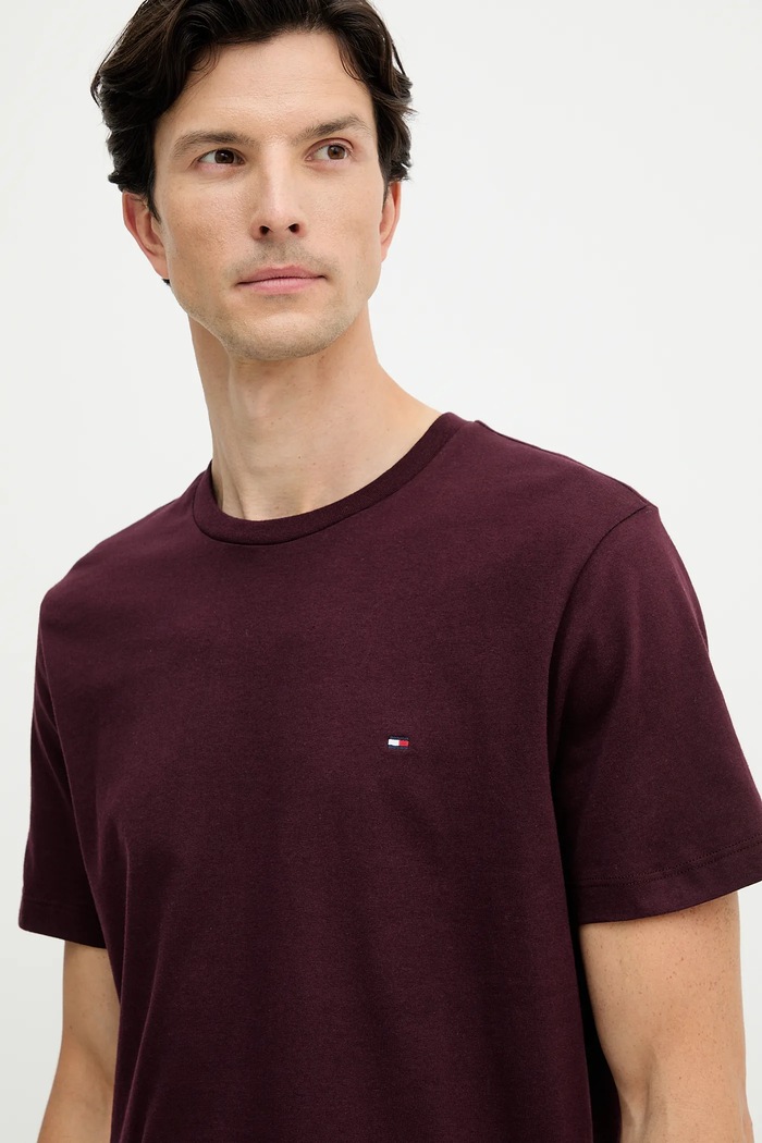 Tommy Hilfiger tričko pánské bavlněné burgundské MW0MW39995
