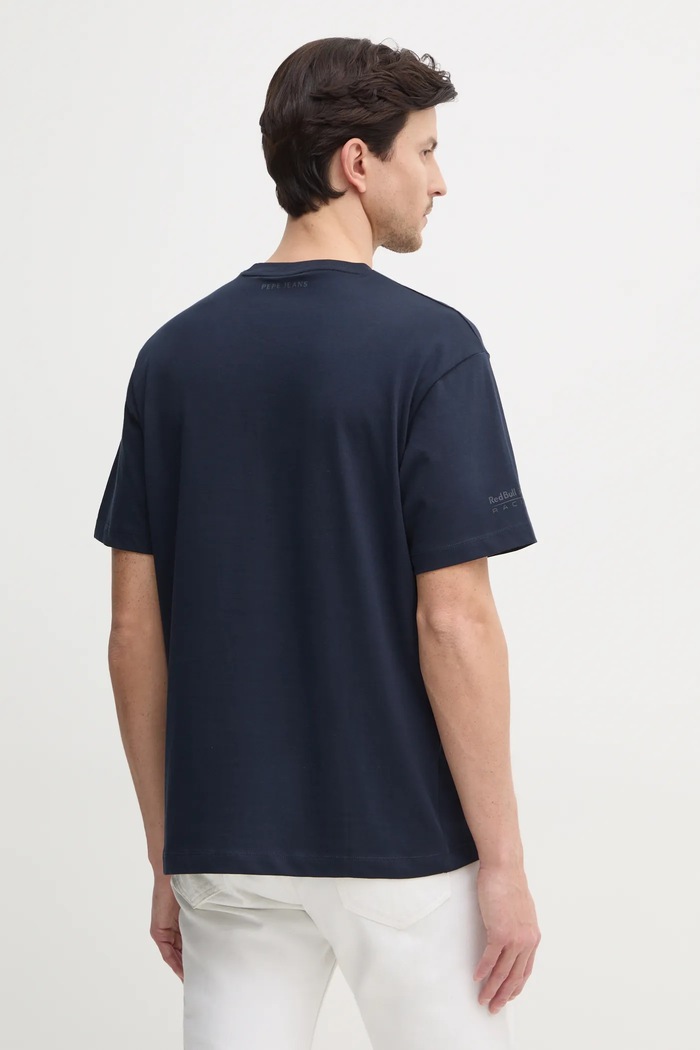 Odzież Red Bull Racing x Pepe Jeans t-shirt bawełniany OMBRE LOGO TEE RM500019 granatowy