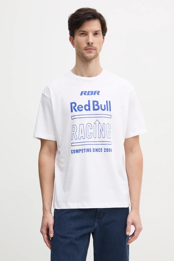 Pamučna majica Red Bull Racing x Pepe Jeans RACING HISTORY TEE print bijela RM500020