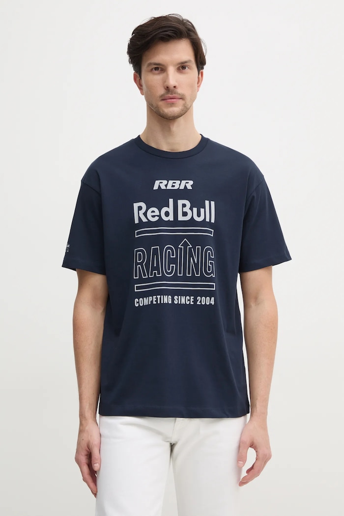 Pamučna majica Red Bull Racing x Pepe Jeans RACING HISTORY TEE print mornarsko plava RM500020