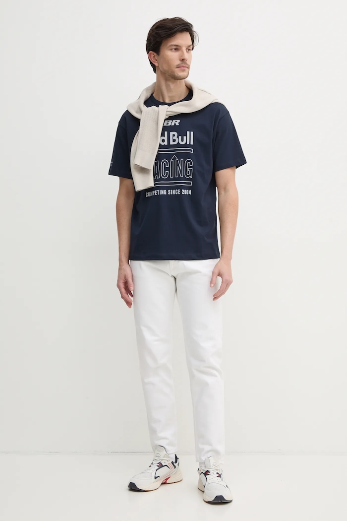 Pamučna majica Red Bull Racing x Pepe Jeans RACING HISTORY TEE RM500020 mornarsko plava SS25