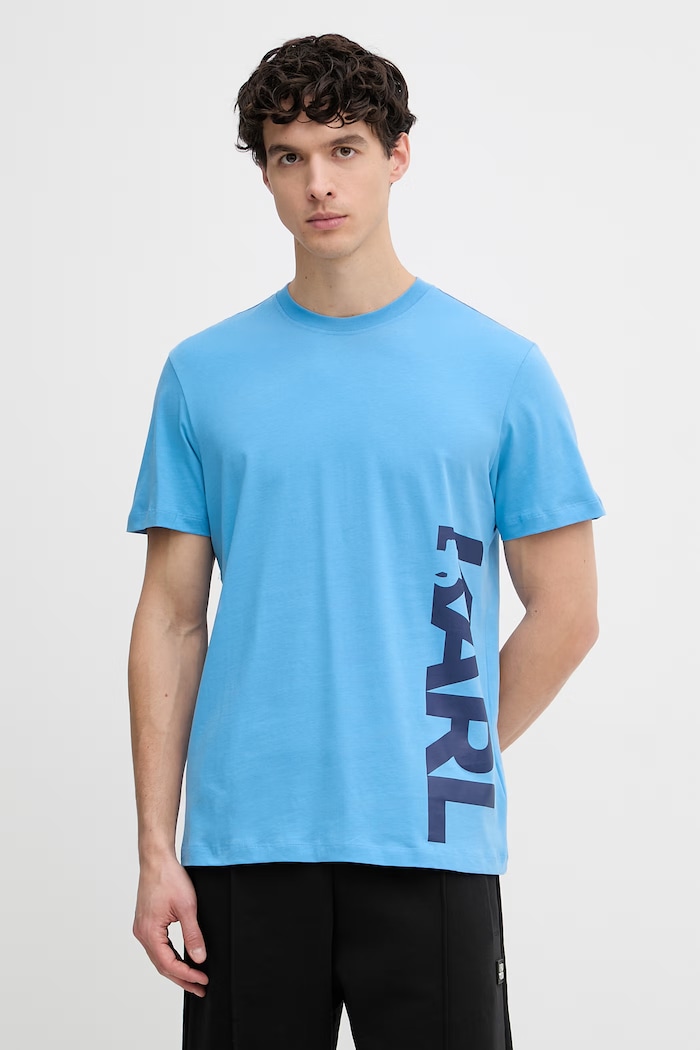 Karl Lagerfeld T-shirt męski bawełniany niebieski A2M46038