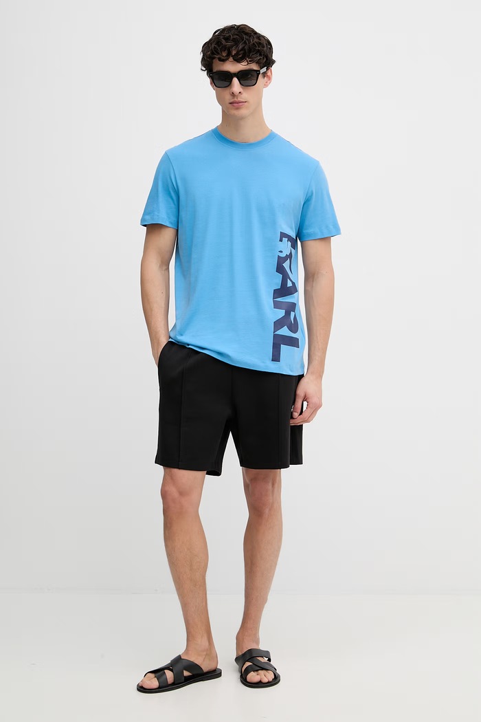 Karl Lagerfeld T-shirt męski bawełniany A2M46038 niebieski SS26