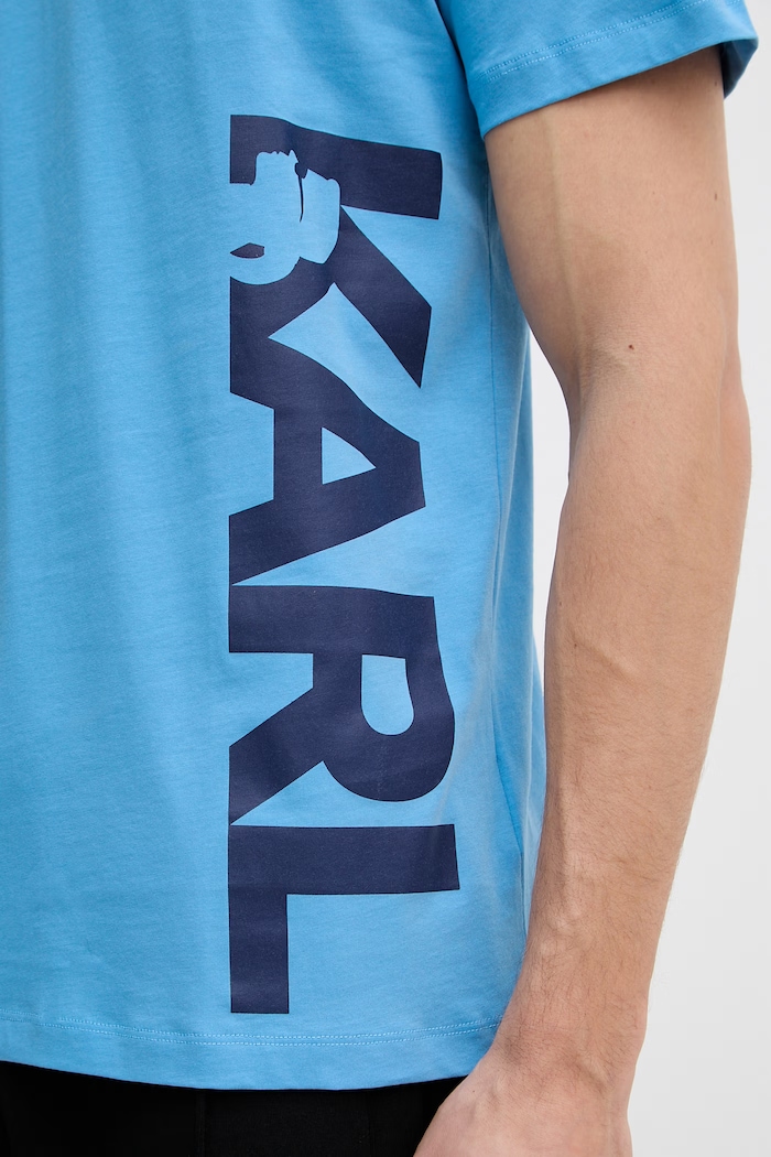 Karl Lagerfeld T-shirt męski bawełniany niebieski A2M46038