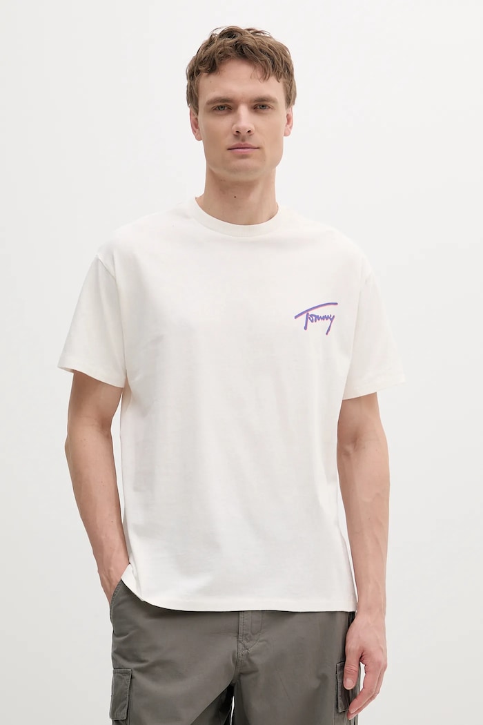 Tommy Jeans Bavlnené tričko Tommy Jeans béžová DM0DM20768
