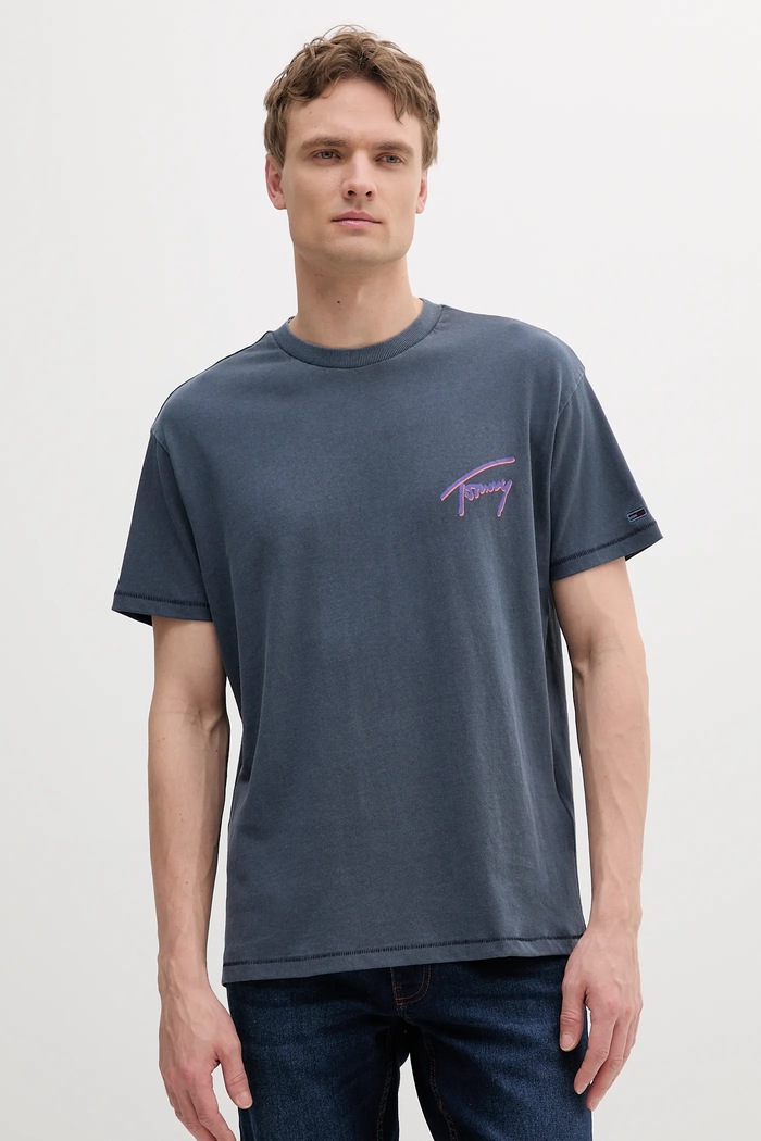Tommy Jeans t-shirt bawełniany nadruk niebieski DM0DM20768