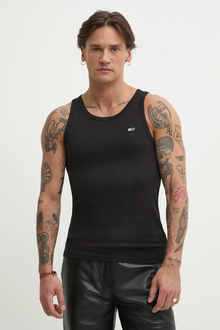 Tommy Jeans topy pánske bavlnené 2-pack čierna DM0DM20769