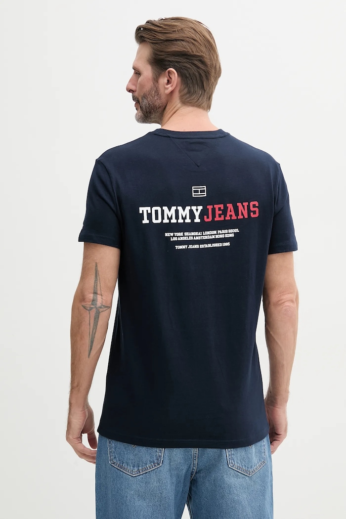 Bavlnené tričko Tommy Jeans potlač tmavomodrá DM0DM20815
