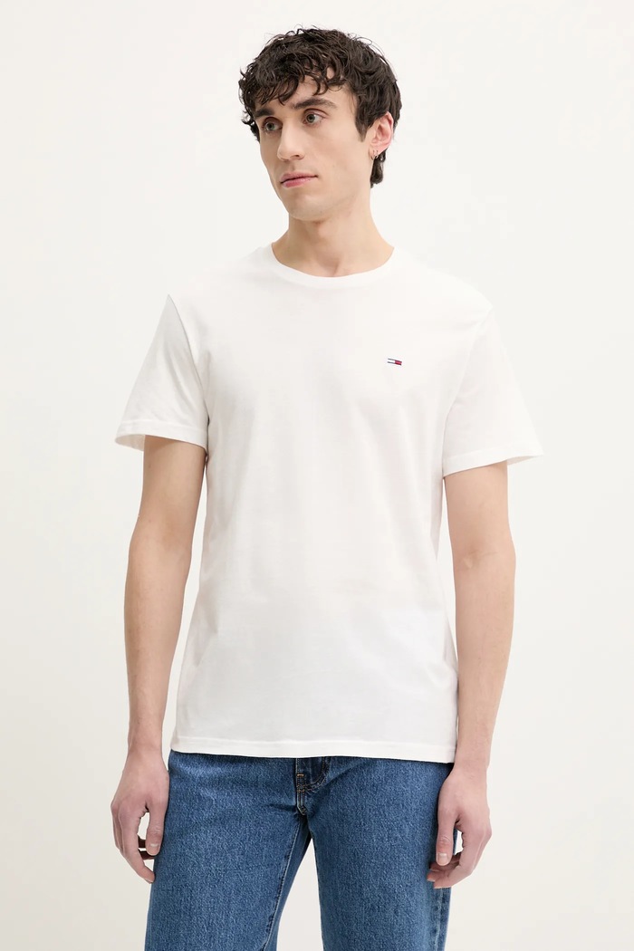 Tommy Jeans pamut póló DM0DM21344 fekete SS25
