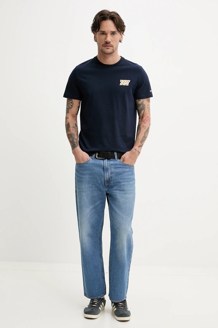 Tommy Jeans tricou din bumbac DM0DM21863 bleumarin SS25