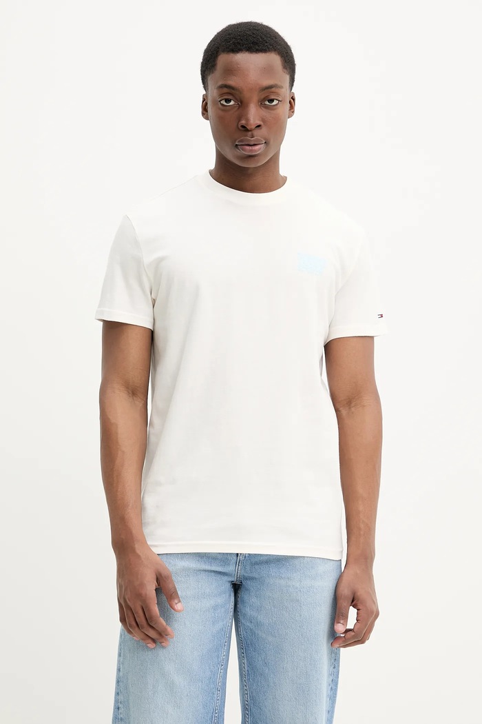 Pamučna majica Tommy Jeans bež DM0DM21864