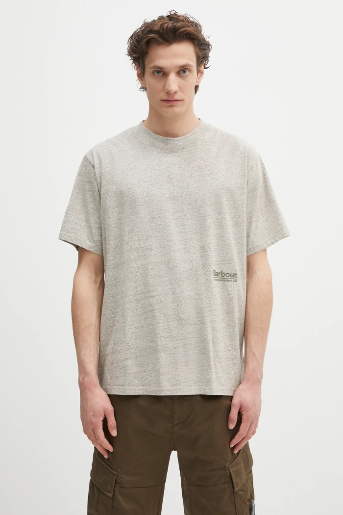 Barbour t-shirt Barbour Calton Linen Blend OS Fit T-Shirt aplikacja beżowy MTS1404