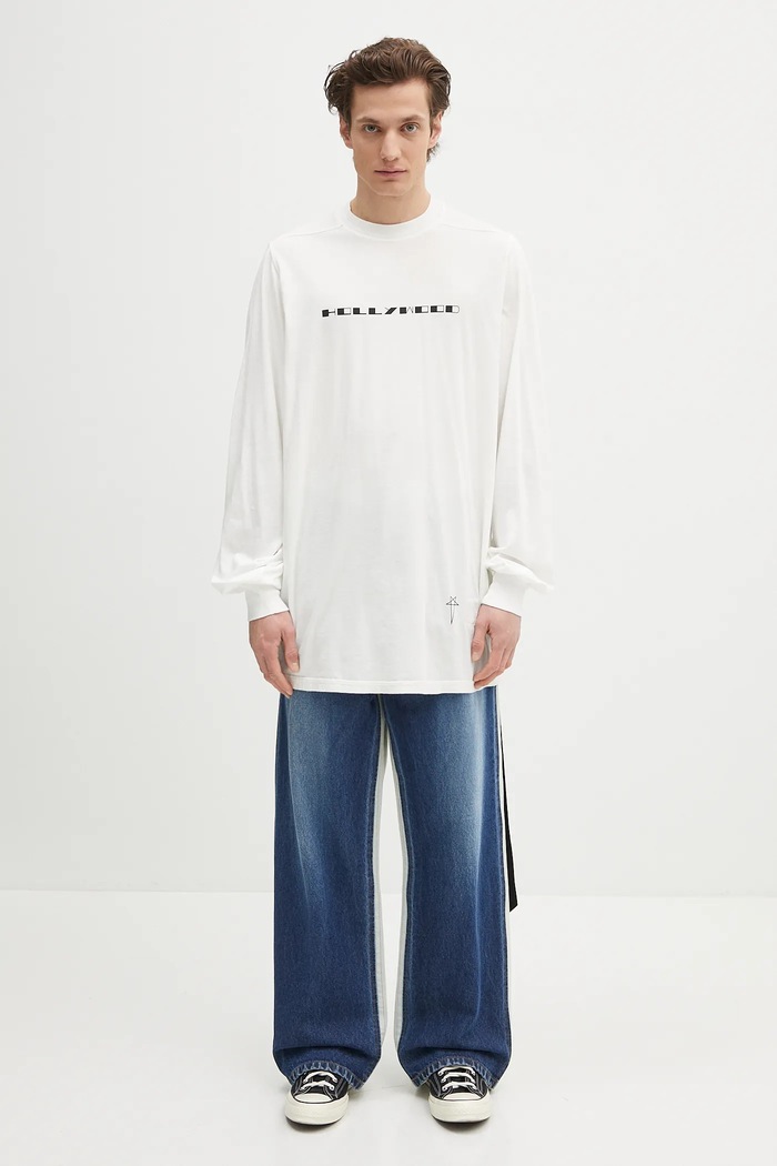 Bavlněné tričko s dlouhým rukávem Rick Owens DRKSHDW Jumbo Ls T DU01E3261.RNEP5 bílá