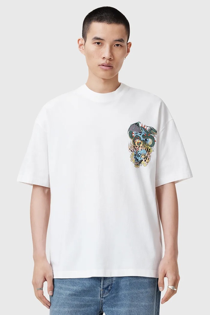 Βαμβακερό μπλουζάκι AllSaints WRITHER λευκό M020PC