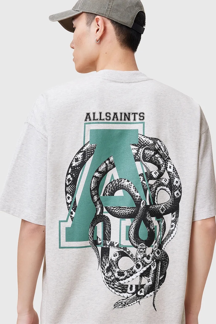AllSaints t-shirt in cotone CADUCEUS M005PC grigio SS25