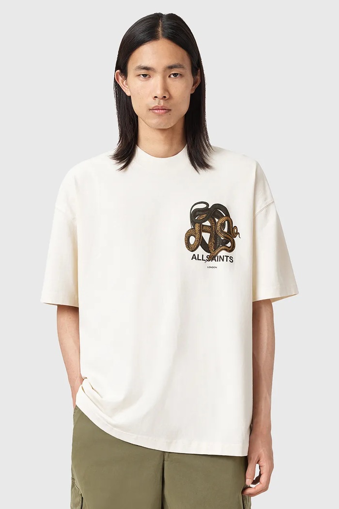 Βαμβακερό μπλουζάκι AllSaints RETICULATE στάμπα μπεζ M009PC