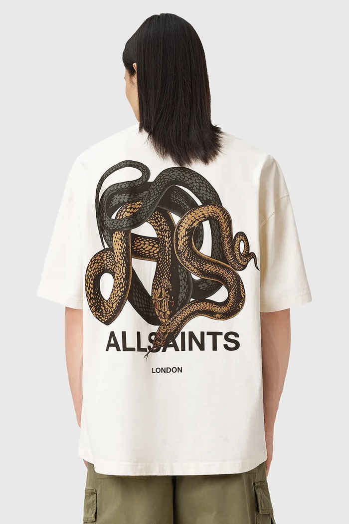 Βαμβακερό μπλουζάκι AllSaints RETICULATE M009PC μπεζ SS25