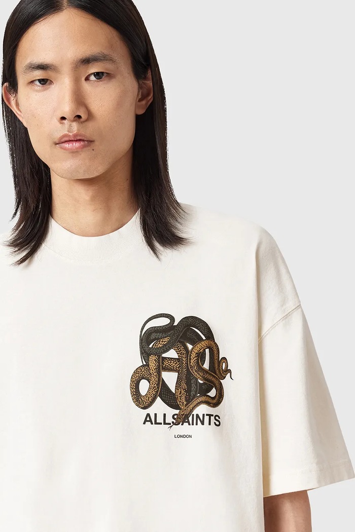 Βαμβακερό μπλουζάκι AllSaints RETICULATE μπεζ M009PC