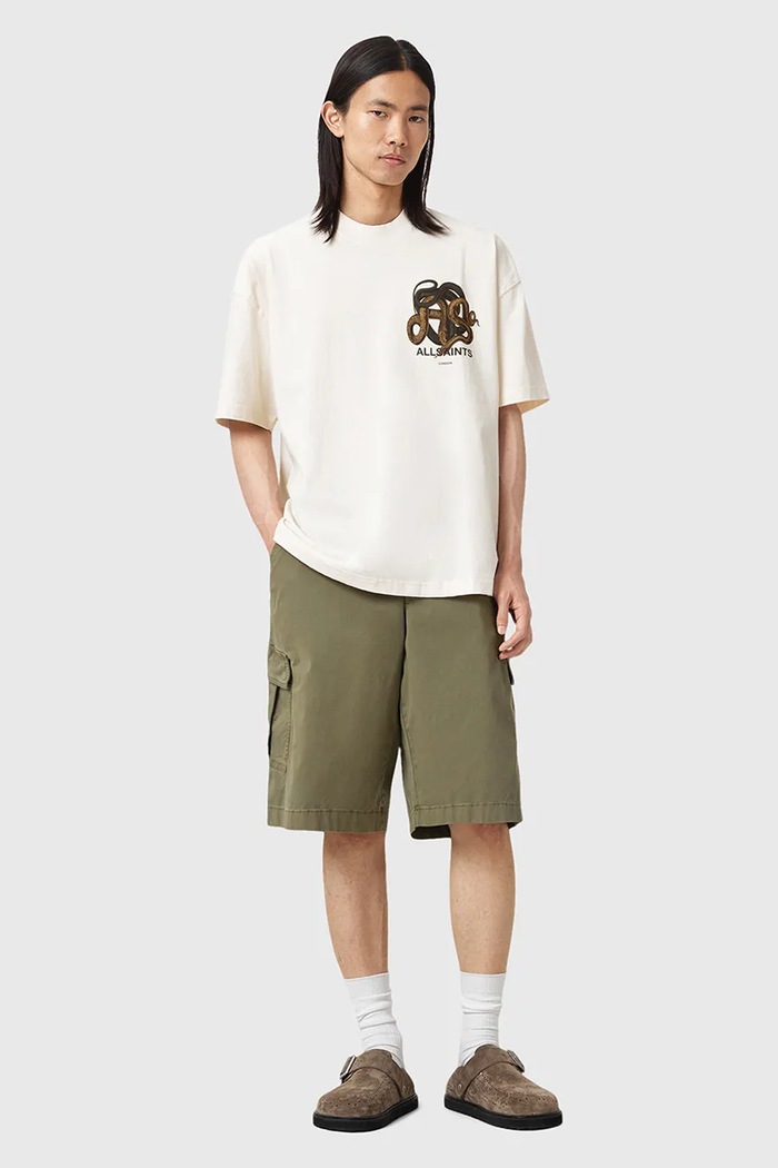 Βαμβακερό μπλουζάκι AllSaints RETICULATE M009PC μπεζ