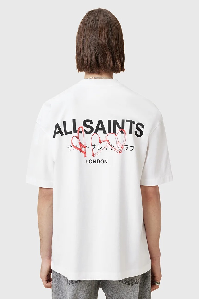 Βαμβακερό μπλουζάκι AllSaints AMORE στάμπα λευκό M010PC